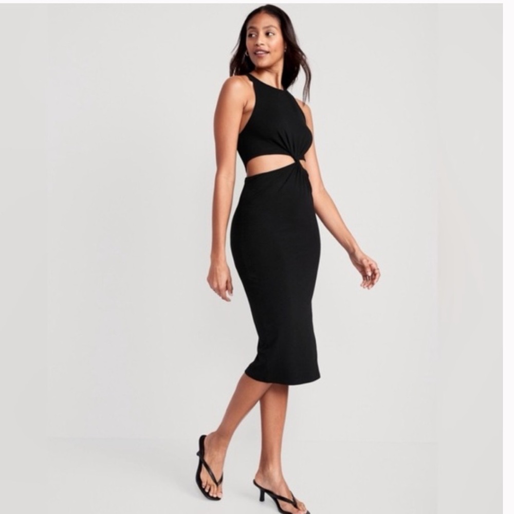 Old Navy Black twist front midi dress with cutouts size Large tall